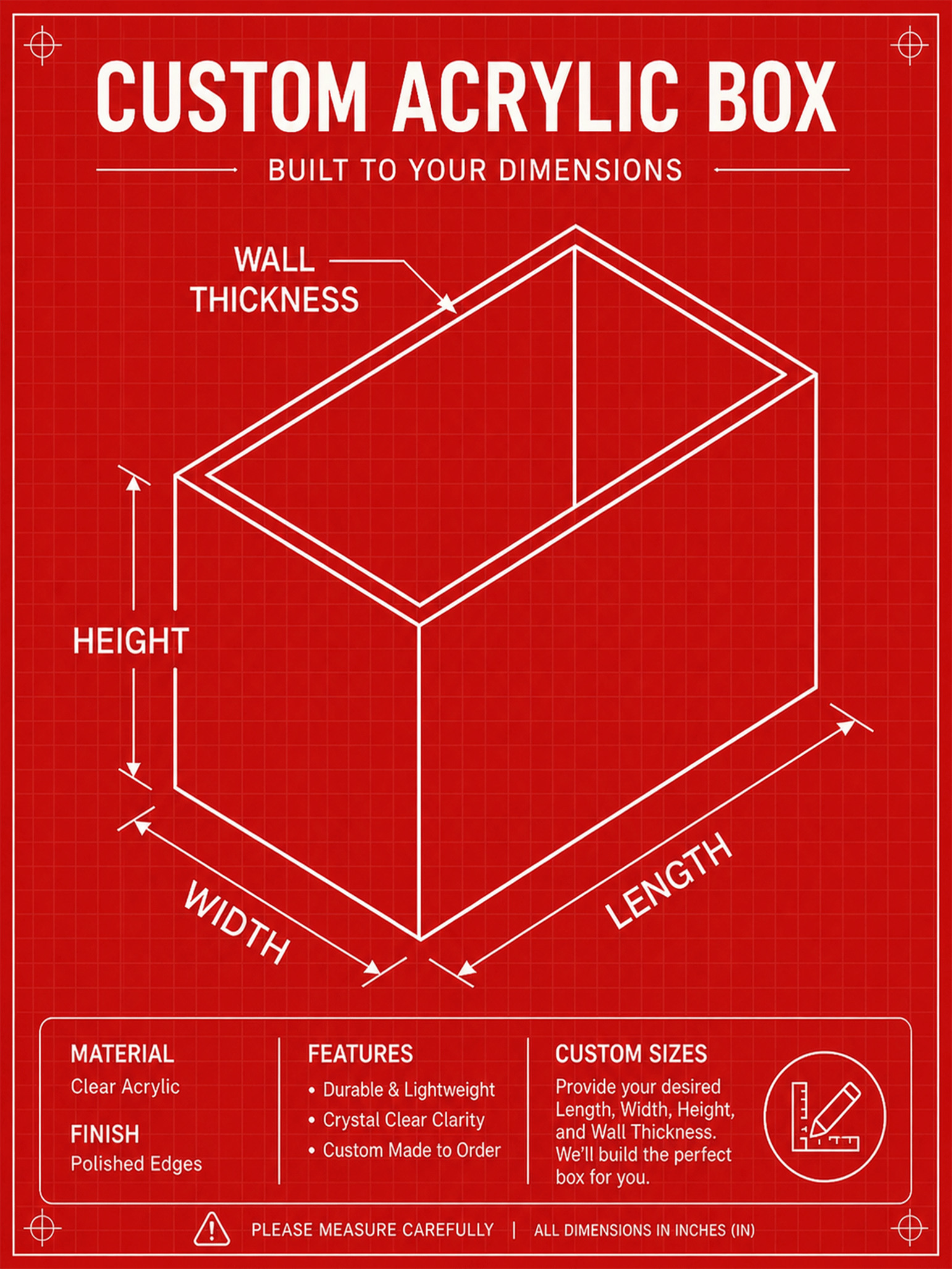 Custom Acrylic Box | 5 - Sided Box - Laser Art MTL